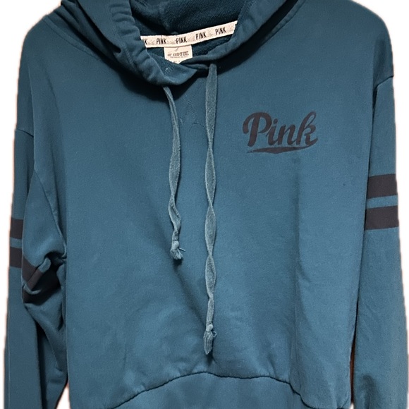 PINK Victoria's Secret Blue Hoodie with Black Accents - Picture 1 of 3